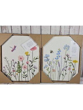 BP Home Embroidered Woven Wall Art 2 Piece Set Wildflowers Nature 12”x15” New